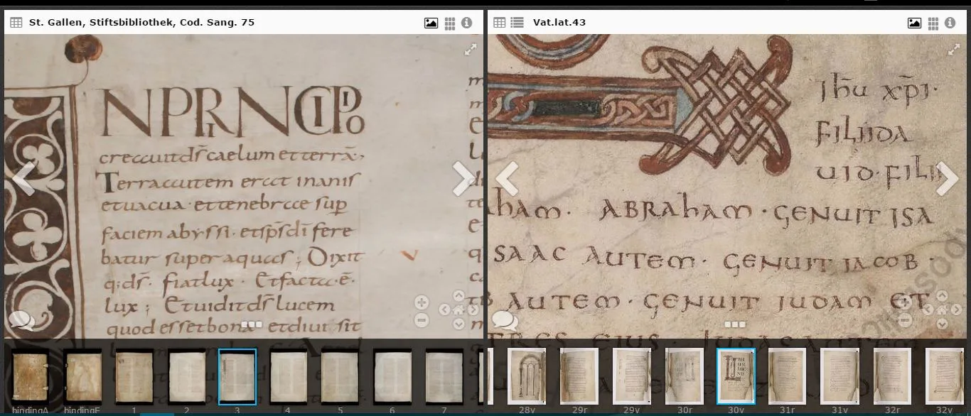Comparing two 9th century Bibles, one from the Vatican, one from e-codices.