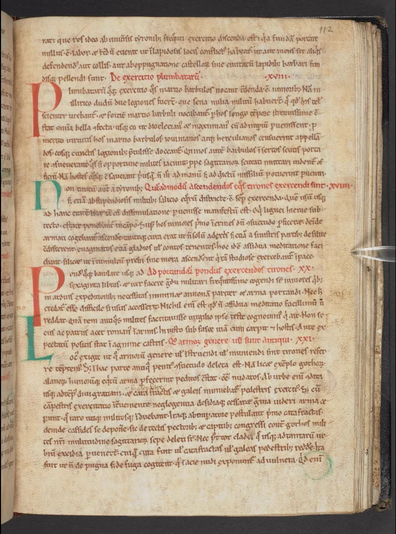 Add MS 38818 - Palladius, De Agricultura; Vitruvius, De Architectura; Flavius Vegetius, De re militari; Extracts from Justinian, Institutiones; Indexes of words and concepts related to different works of St Augustine and to Prosper of Aquitaine's Epigrammata ex sententiis Sancti; an anonymous treatise on signs; A table of chapters of the Sententie libri iii; a collection of 50 sermons including Robert of Basevorn's Forma predicandi; extract from Isidore of Seville, Synonyma