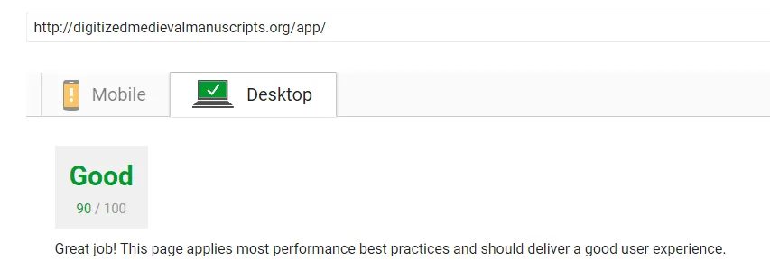 google pagespeed results