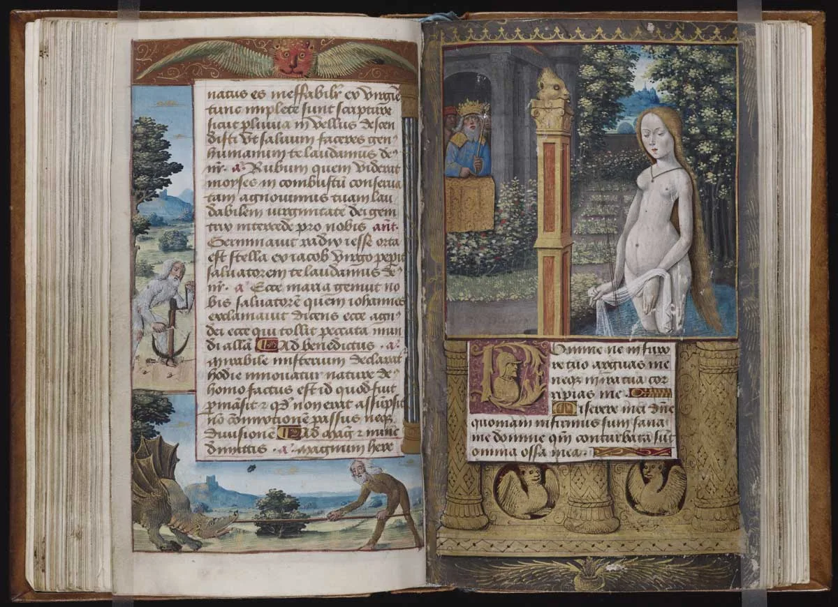 Vanderbilt Hours, David spying on Bathsheba