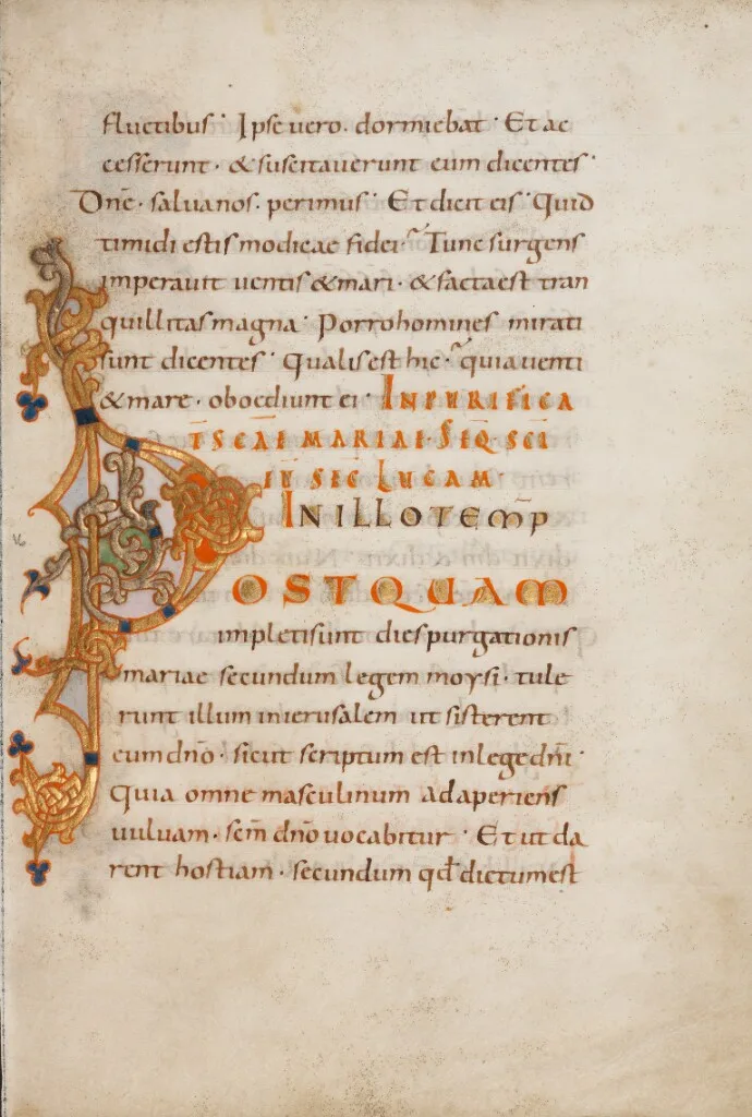 Caroline minuscule in Decorated Initial P, Ms. 16 (85.MD.317), fol. 13, Getty
